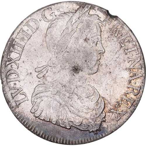 [#638022] フランス、ルイ 14 世、エキュ、エキュ ア ラ メッシュ ロング、1650 年、ボルドー、シル、ヴェ