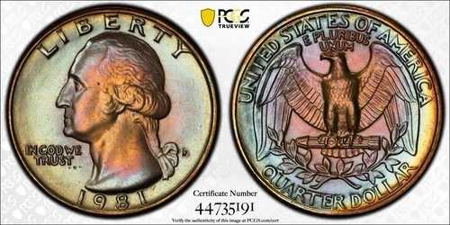 1981年ワシントンクォーター PCGS MS-66 トーン BU 美しい?? レインボートーン??｜WORLD RESOURCE【QUEEN店】
