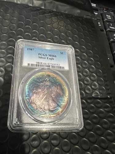 1987年 シルバーイーグル PCGS BU MS66 トーンカラー 両面にモンスタートーンあり (E11)｜WORLD RESOURCE【QUEEN店】