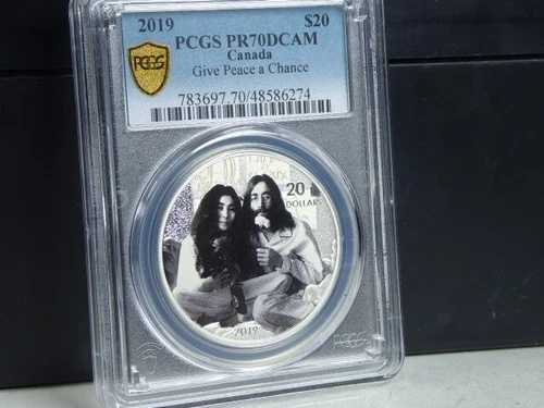 (M-108) カナダ 2019 ジョン・レノン - ギヴ・ピース・ア・チャンス、PCGS PR70DCAM、パーフェクト！