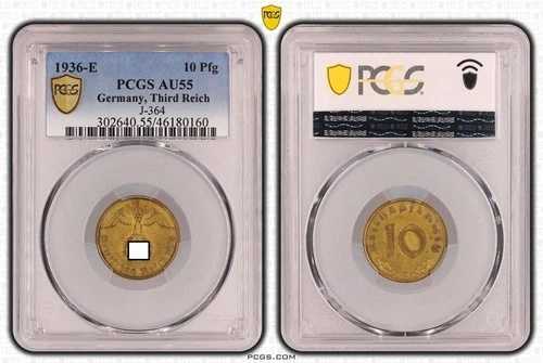 10 フェニグ 1936 E PCGS認定 PCGS AU55 93265-