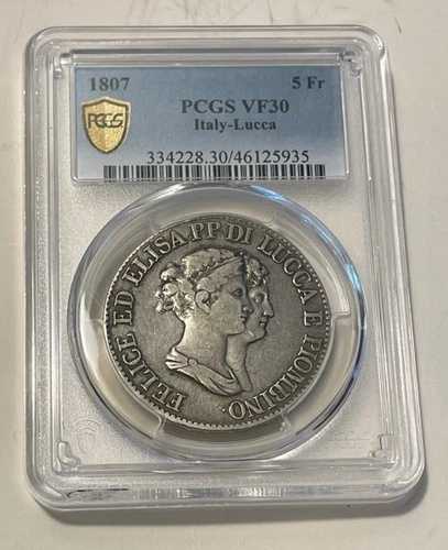 ルッカ (イタリア) - 1807 ラージ シルバー 5 フランキ (PCGS VF 30)