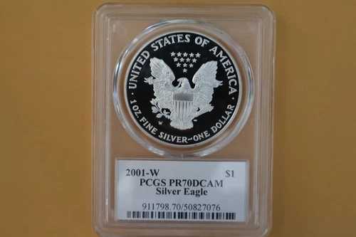 2001-W シルバーイーグル PCGS PR70 DCAM トーマス・ロジャース 直筆サイン入り