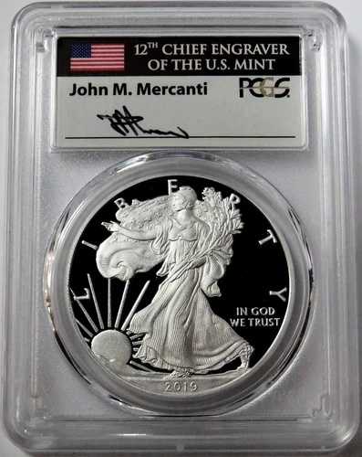 2019 W シルバー アメリカンイーグル 1オンス マーカンティ サイン入り PCGS PR 70 DCAM FDOI 1ドルコイン