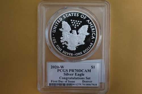 2020-W 1ドル シルバーイーグル PCGS PR70DCAM お祝いセット FDI ジム・リカレッツ デンバー