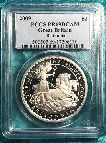 1オンス シルバー、2009年ブリタニア、PCGS PR-69 ディープ/カメオ、491枚のうちの1枚、わずか52枚高い。