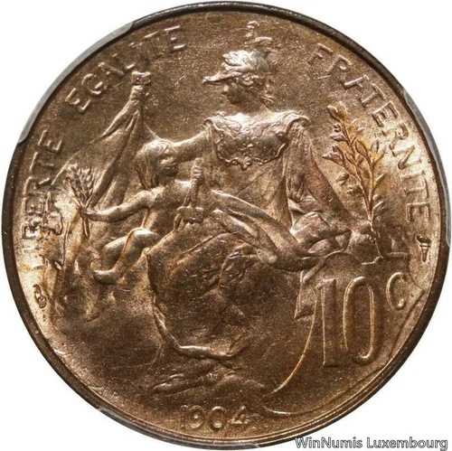 F3722 希少 フランス 10 サンタイム デュピュイ 1904 エトワール PCGS MS63 コル・クライン -＞オファー-