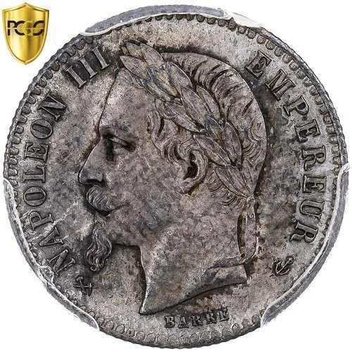 [#81904] フランス、ナポレオン 3 世、50 サンタイム、1864 年、ボルドー、シルバー、PCGS、AU(55-