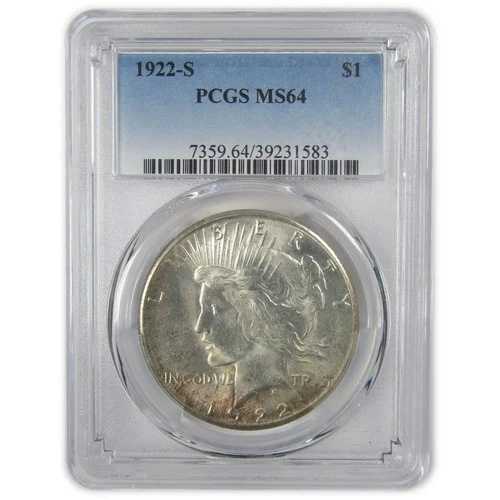 1922年 S ピースダラー MS 64 PCGS シルバー 未流通 1ドルコイン SKU:I23363