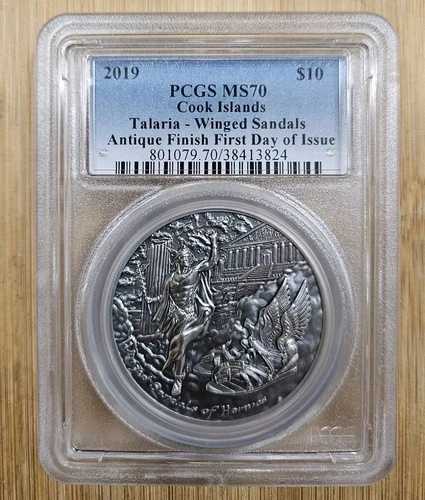 2019年 クック島 2オンス タラリア - ウィングドサンダル .999 シルバー 10ドルコイン PCGS MS70 FDOI｜WORLD RESOURCE【QUEEN店】