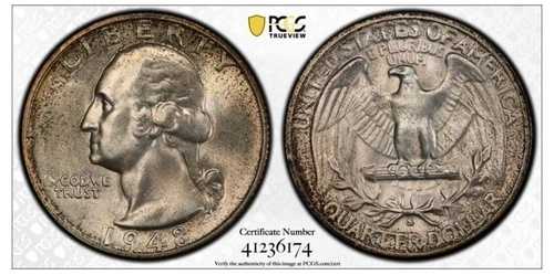 1948-S 25セント ワシントン クォータードル PCGS MS67 41236174