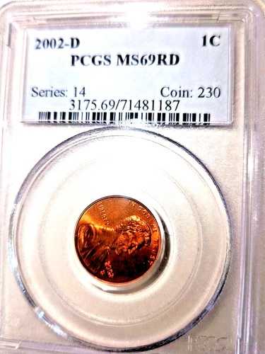 2002D リンカーン セント PCGS MS69 RD、赤みがかっており、素晴らしい大胆な刻印があります。