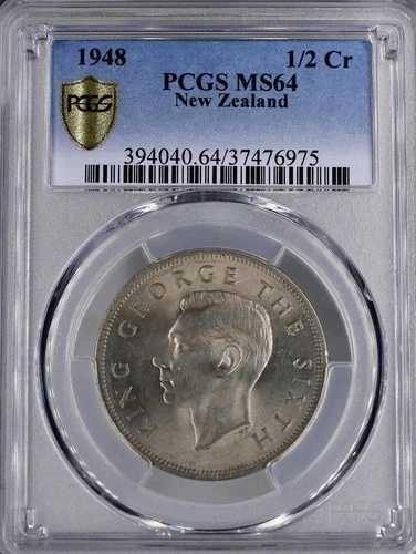 1948年 ニュージーランド ジョージ6世 1/2 ハーフクラウン PCGS MS64 希少 高品位宝石