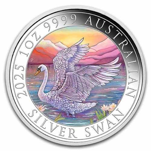 2025年 オーストラリア 1オンス シルバー スワン カラーライズ MS-70 PCGS (FS、スワンラベル)｜WORLD RESOURCE【QUEEN店】