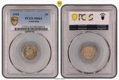 1910年 シルバー スリーペンス グレーデッドチョイス 未流通コイン PCGS MS64 認定 #