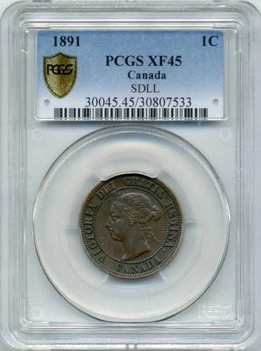 1891年カナダ大型セント、小型日付、大型リーフ - PCGS EF45