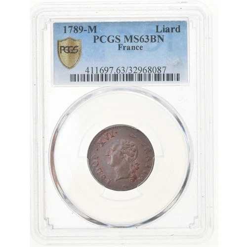 [#903681] コイン、フランス、ルイ 16 世、Liard、Liard、1789、トゥールーズ、PCGS、MS63BN、M