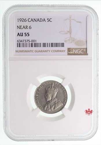1926年カナダ5セント6セント近く - NGC AU55 - 6347375-001-