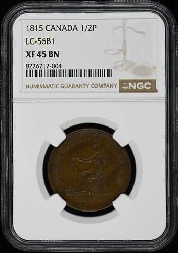 1815年 カナダ LC-56B1 1/2P NGC XF45BN ハーフペニートークン