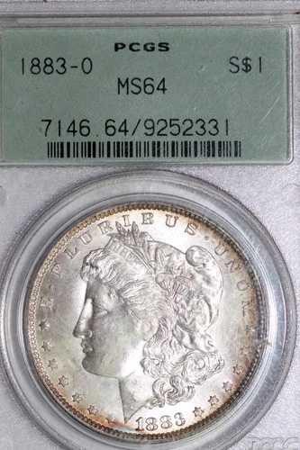 オリジナル レインボー バッグトーン 1883-O モルガン ダラー PCGS MS64 OGH (在庫番号: 9252331)