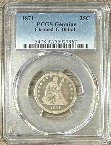 1871年 自由の女神像 シルバークォーター PCGS 純正クリーニング済み Gディテール 25C
