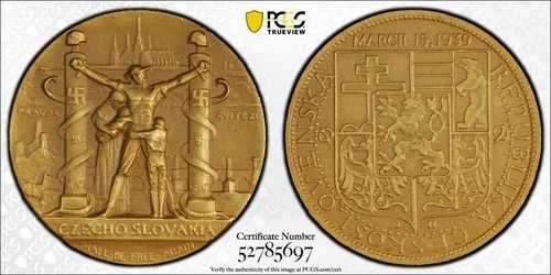 1939年 チェコスロバキアは再び自由になるメダル CU PCGS MS 65