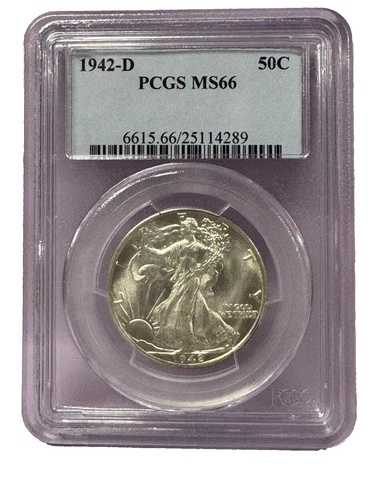 1942-D 50セント ウォーキング・リバティ シルバー ハーフダラー ミントステート PCGS MS66