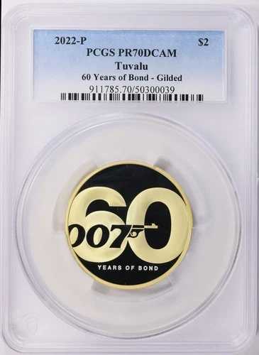 2022年 ジェームズ・ボンド60周年記念 007 シルバー プルーフ 2ドル 2オンス 金メッキ PCGS PR70DCAM