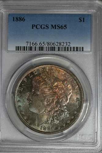 1886年 $1 PCGS MS65、モルガン銀貨、ミス・リバティ・ヘッド・ドル、$1
