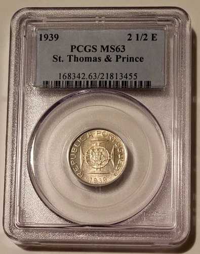セント・トーマス＆プリンス諸島 1939年 シルバー 2 1/2エスクード MS63 PCGS 希少 - 商品メイン画像