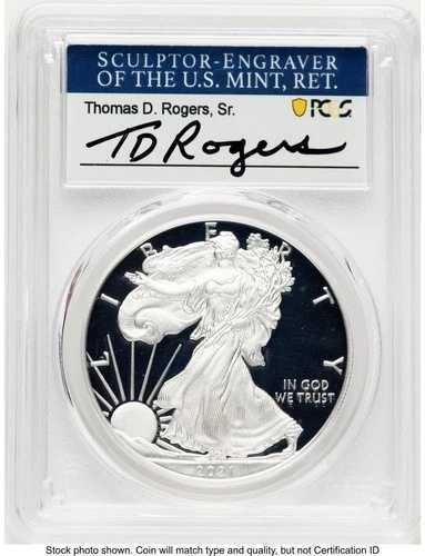 2021-W TY1 プルーフ シルバー イーグル 1オンス TD ロジャース PCGS PR70 (779203017)