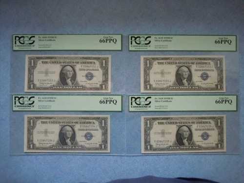（4）1935年 H $1連続ブルーシール銀券 グレードPCGS 66ジェム 新品