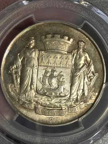 フランス 1821年 銀貨 32mm ナント貯蓄銀行 ジェトン・コルヌ プリヴィ PCGS MS-64 (トーンあり)