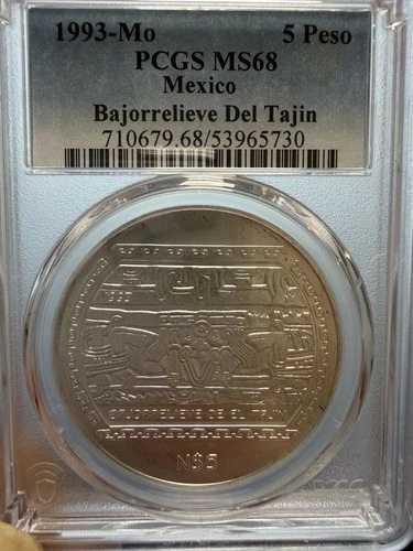 1993 5 ペソ BAJORRELIEVE DEL TAJIN PCGS MS 68 メキシコ レア