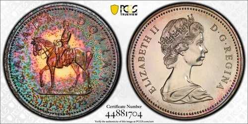C025 カナダ 1973 年 シルバー ダラー R.C.M.P. センテニアル KM-83 PCGS SP67 きれいな色調です。