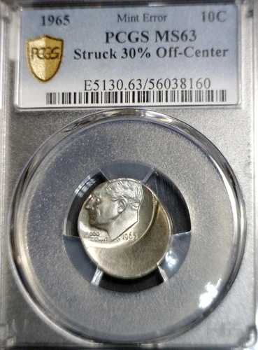 1965年 エラー PCGS MS63 オフセンター ルーズベルト ダイム ナイス CH BU O/C コイン NR