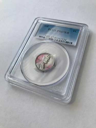PR67RB 1964年 パープル ブルー ピンク トーン レッド ブラウン プルーフ ペニー 1セント PCGS グレード レア #1