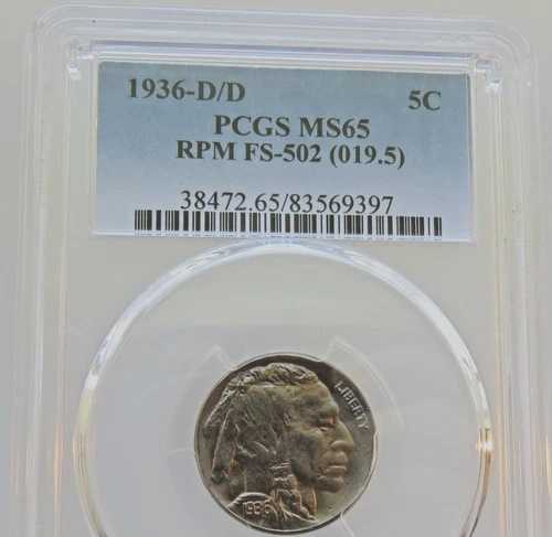 1936-D/D バッファローニッケル RPM FS-502 (019.5) PCGS MS65 - 送料無料! - F#9397