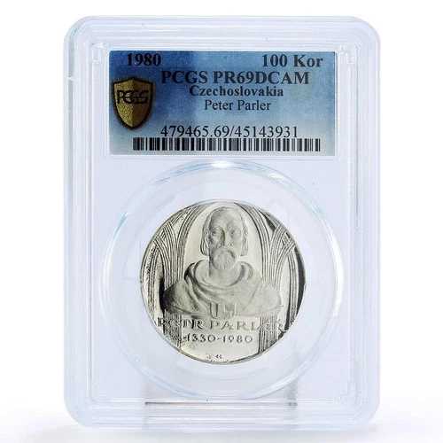 チェコスロバキア 100コルナ 生誕650周年 ピーター・パーラー PR69 PCGS 銀貨 1980年