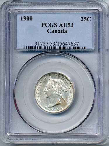 1900年カナダ25セント硬貨 - ほぼ未使用、PCGS AU53