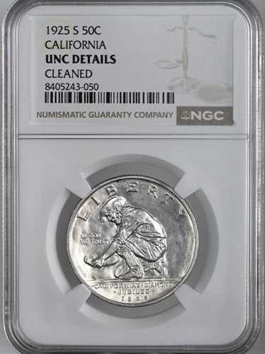 1925-S 50セント カリフォルニア シルバー ハーフドル NGC UNC 詳細「クリーニング済み」 #8405243-050
