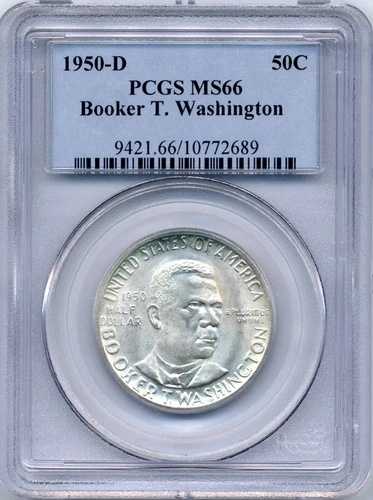 1950-D 米国ハーフドル、ブッカー・T・ワシントン、GEM 未流通、PCGS MS66