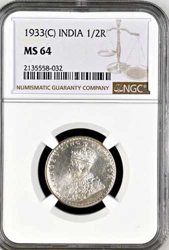 1933年（C）イギリス領インド1/2ルピー銀貨ジョージ5世MS64未流通