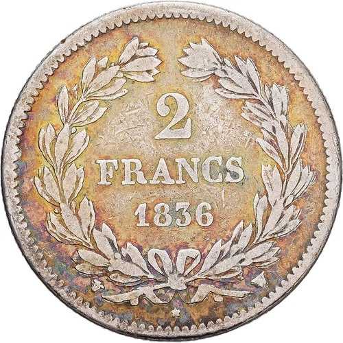 [#639761] フランス、ルイ・フィリップ1世、2フラン、1836年、リール、銀貨、VF、ガドゥリー:5
