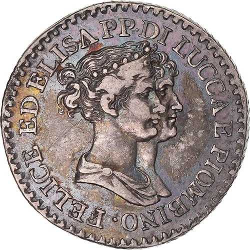 [#849366] コイン、イタリア諸州、ルッカ、フェリックスとエリザ、フランコ、1806年、フィレンツェ、E