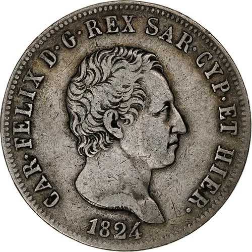 [#1283374] サルデーニャ王国、カルロ・フェリーチェ、5リラ、1824年、トリノ、銀貨