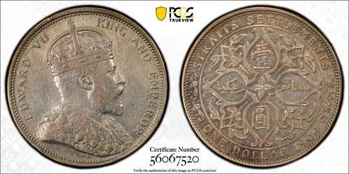 1904-B $1 海峡植民地、エドワード7世 - PCGS EF 詳細