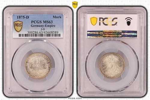 1マークコイン J.9 1875 D PCGS認定 PCGS MS63 未流通 BU* 80892-