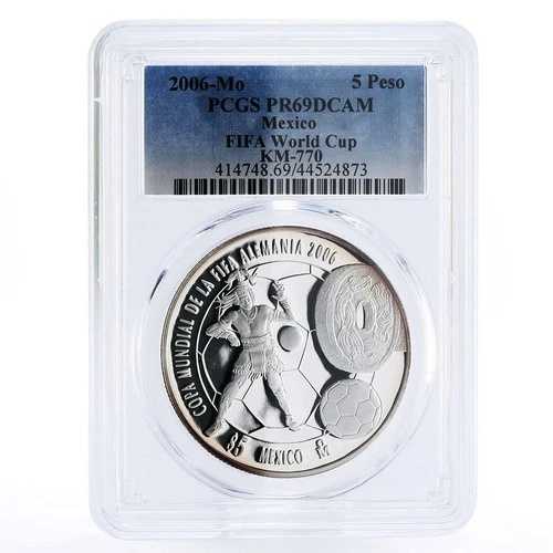 メキシコ 5ペソ サッカーワールドカップ ドイツ PR69 PCGS プルーフ銀貨 2006年