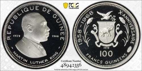 1970年 ギニー 100フラン マーティン・ルーサー・キング・シルバーコイン Km# 9 PCGS PR69 DCAM